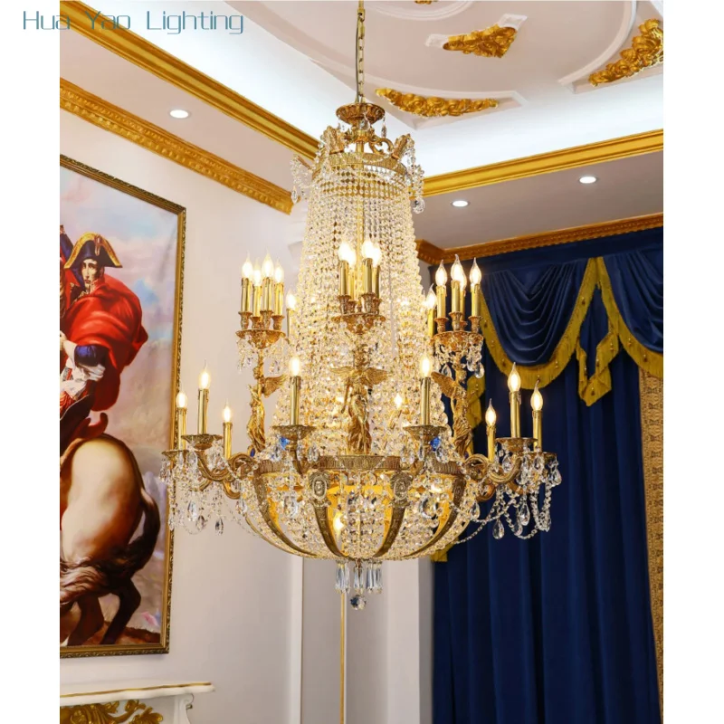 Baroque Palace Gocci Luxury Brass Pendant Light Victorian Large Dome Crystal Bead Chandelier