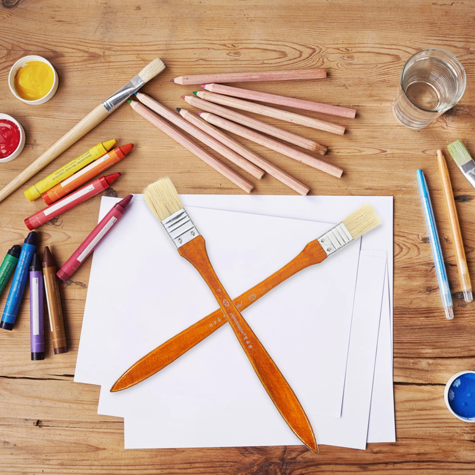

5pcs Oil Painting Brush Set Small Portable Brown Flat Thick Student Art Craft DIY Tools For Wall Painting Gifts