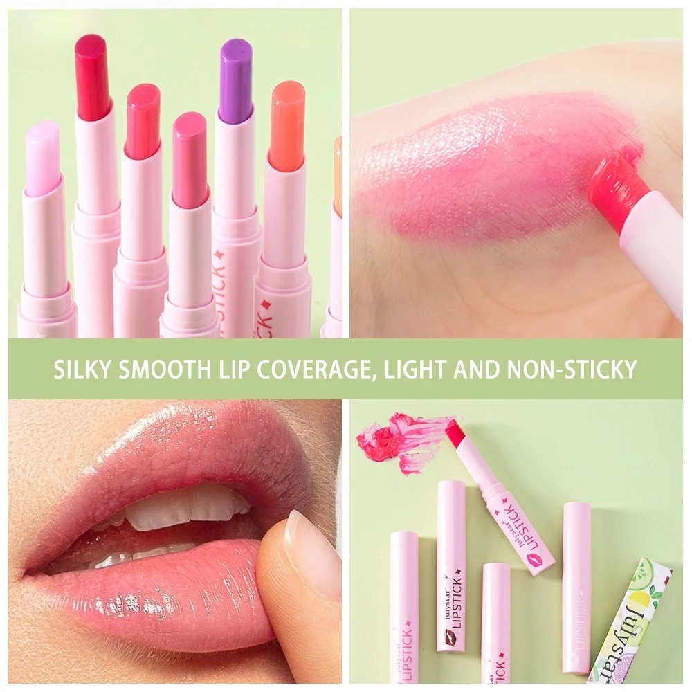 Balsamo per labbra che cambia colore caldo Sapore di frutta Vitamina E Infuso Cura idratante Finitura lucida non appiccicosa per labbra secche Uso quotidiano