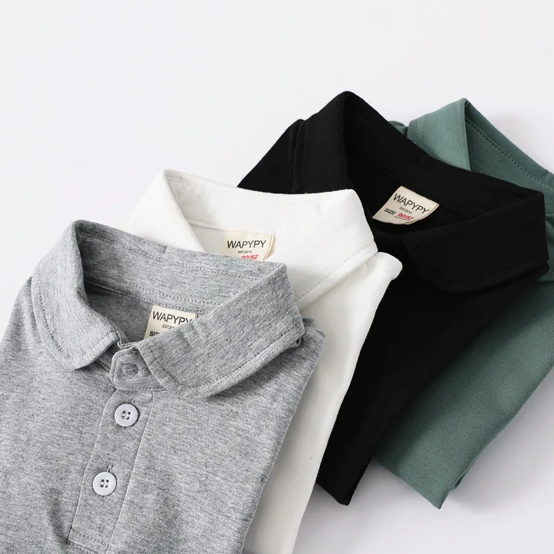 Korean Polo Tshirt Boy 100% Cotton Boys Clothes for School Uniform 2024 Shirts Solid White Black Green Polos Children\'s Clothing