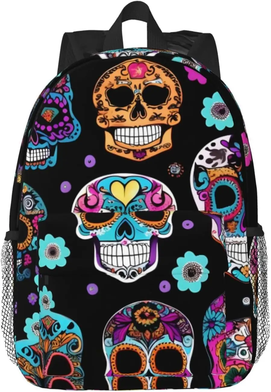 Sugar Skull Print Versatile Adult Backpack for Work Hiking Waterproof Backpack Laptop Compartment