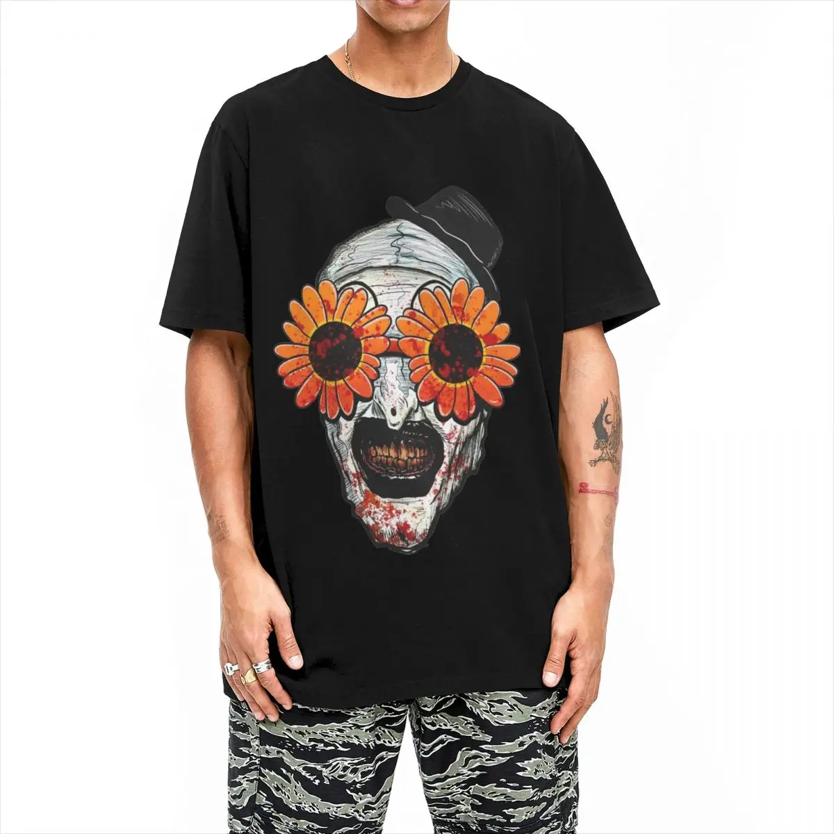 Men Women\'s Art The Clown Terrifier 2 Sunflower Sunglasses T Shirts Horror Movie Cotton Tops Fashion Tees Plus Size T-Shirt