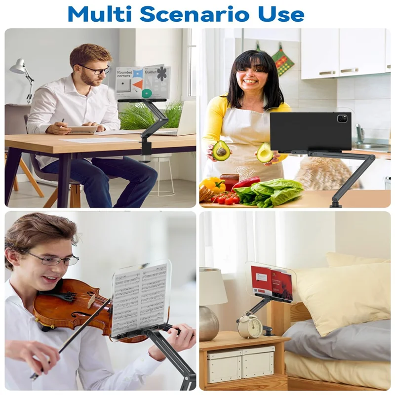 AT51-رف كتب بمشبك مكتبي للقراءة، تصميم مريح، ارتفاع قابل للتعديل حتى 20 بوصة مع حامل كتب الطبخ بقاعدة دوارة