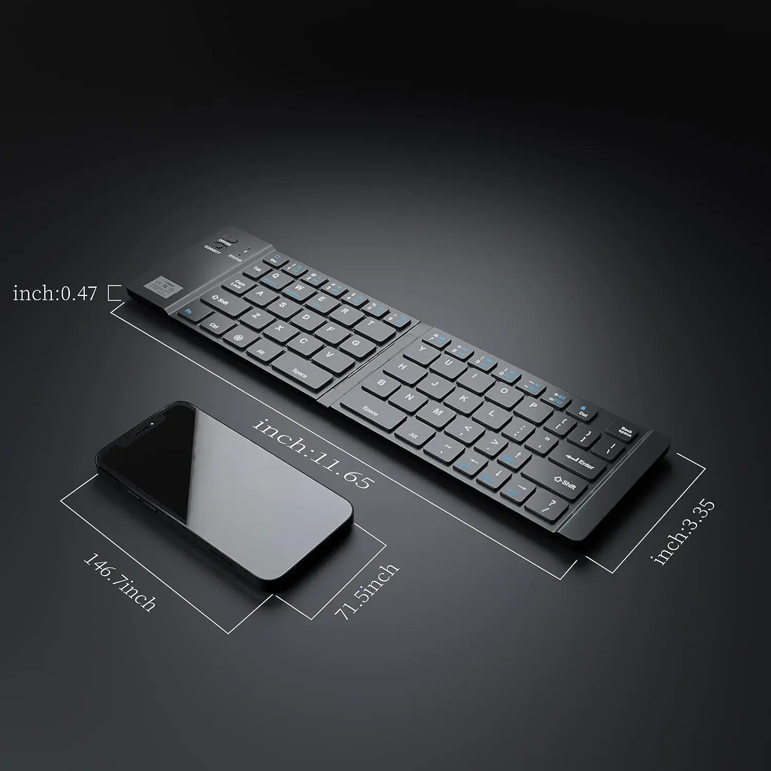 JOMAA Mini Folding Mobile Phone Keyboard Rechargeable Bluetooth Keyboard Foldable Keyboard for  IPhone Windows MAC OS