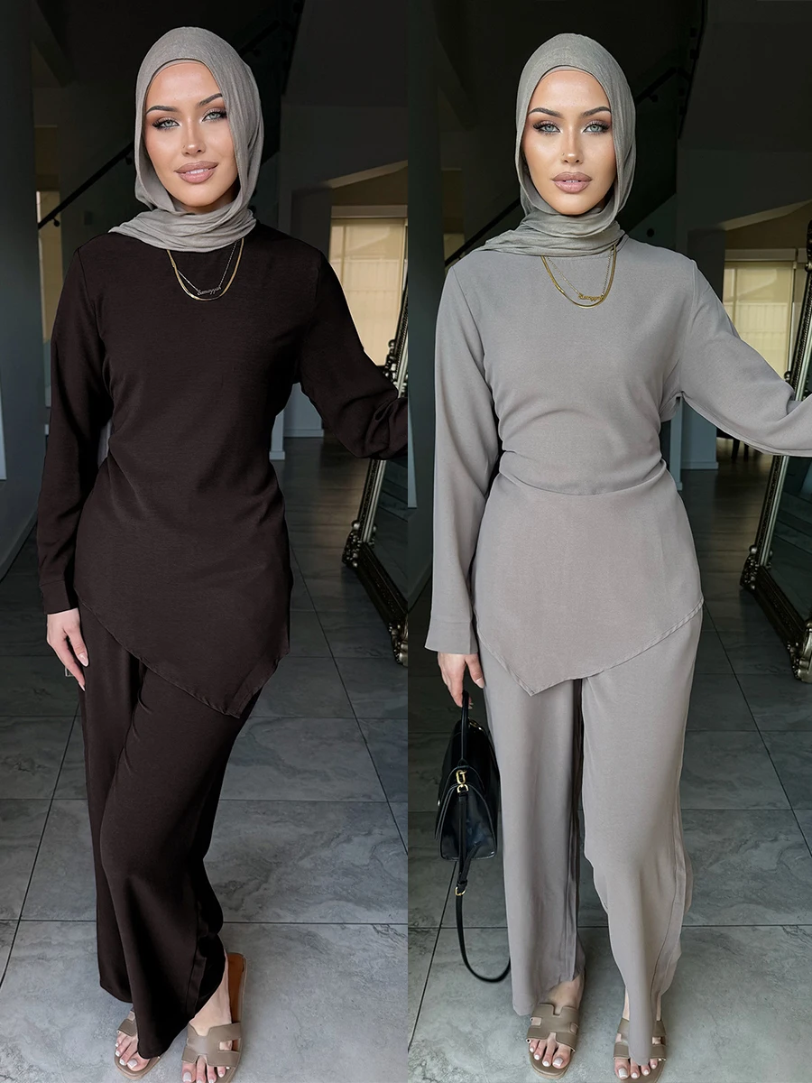 

Ид женский комплект из 2 предметов, рубашка, широкие брюки, мусульманский Джалабия, Рамадан, Дубай, элегантный мусульманский ансамбль, арабский длинный халат, марокканский кафтан