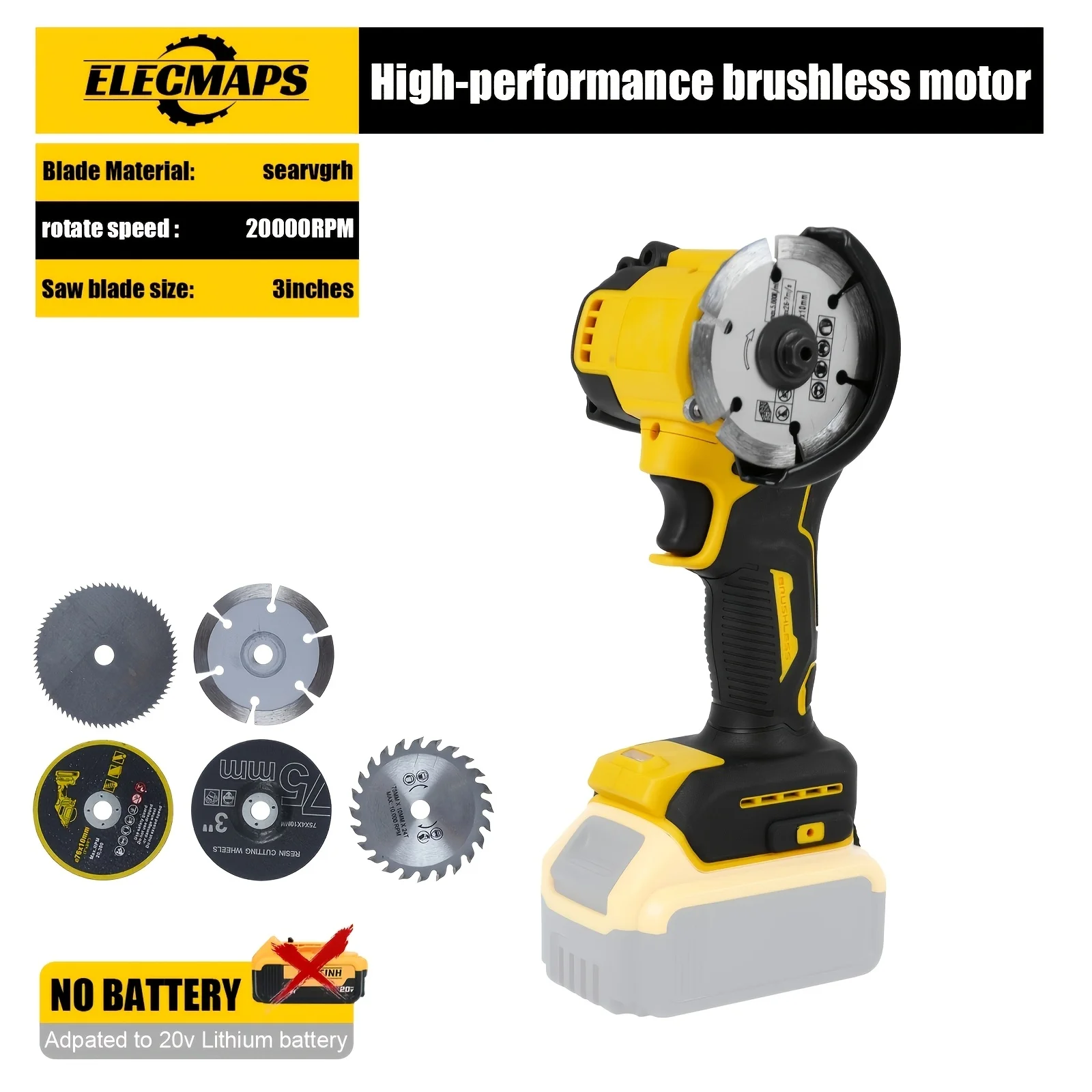 

3-Inch Brushless Circular Saw, Compatible with for Dewalt 20V MAX Batteries. Ideal for Home Improvement Projects, Effortlessly Cuts Through Panels. Suitable for Metal/ Wood/ Tile/ Plastic. Includes Tool Body + 5 Blades Solely; Battery Not Included