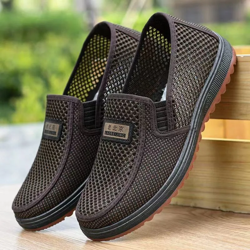 

Beef tendon sole summer old Beijing cloth shoes men's mesh non-slip wear-resistant and breathable one-pedal