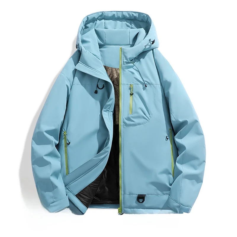 سترة قطنية سميكة للرجال والنساء للتسلق في الهواء الطلق، معطف شتوي دافئ بغطاء للرأس، تصميم للجنسين بقصة قياسية