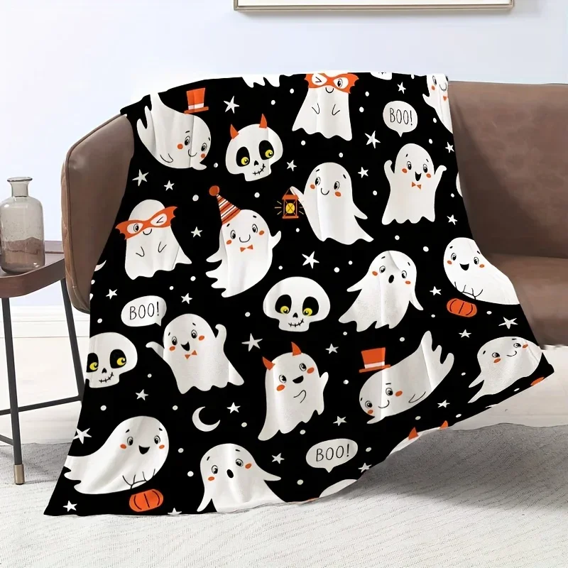 1pc Creative Halloween Print Blanket, Modern Style Blanket, Outdoor Blanket, Travel Camping Blanket, Soft and Comfortable Blanke