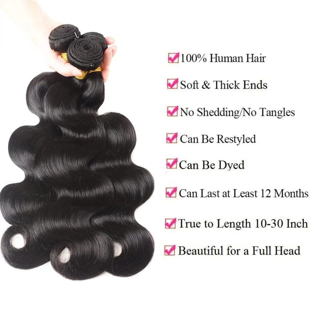 Bundles de cheveux humains Body Wave, tissage brésilien 100% non traité, 10A, 22 po, 24 po, 26 po, 3 faisceaux