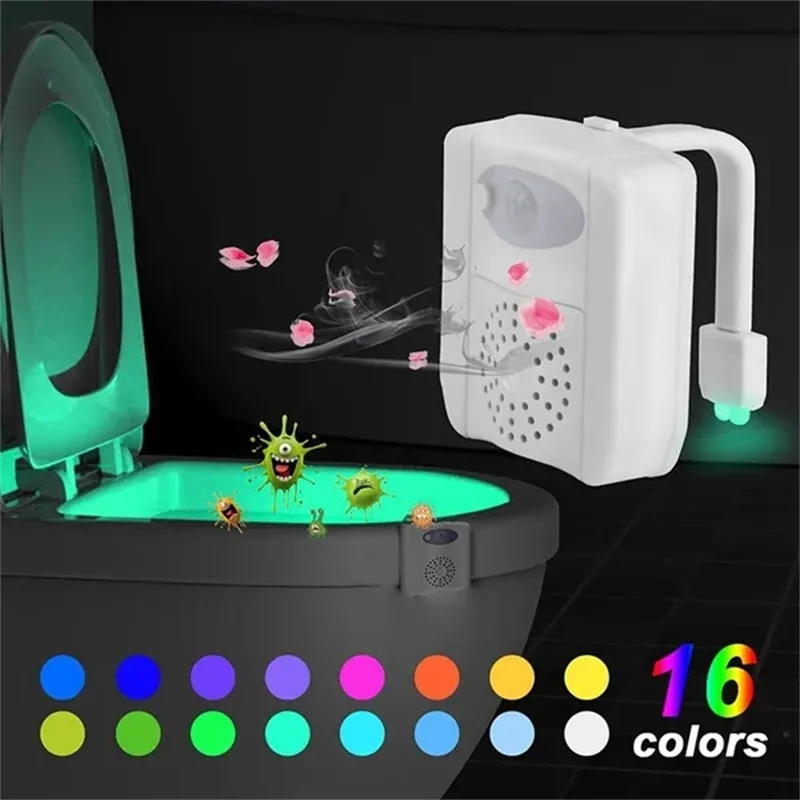 Smart Motion Sensor Toilet Seat Night Light 8/16 Colors Waterproof Backlight LED UV Human Induction Night Light for Bathroom