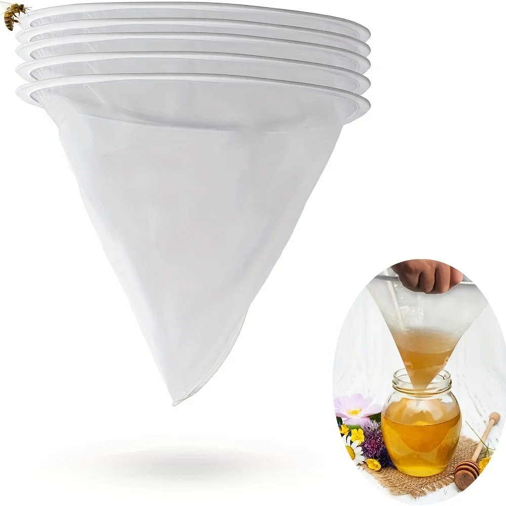 

5 white nylon honey filters, fine mesh filters - perfect for honey, wine, beeswax, nut milk nylon mesh filters