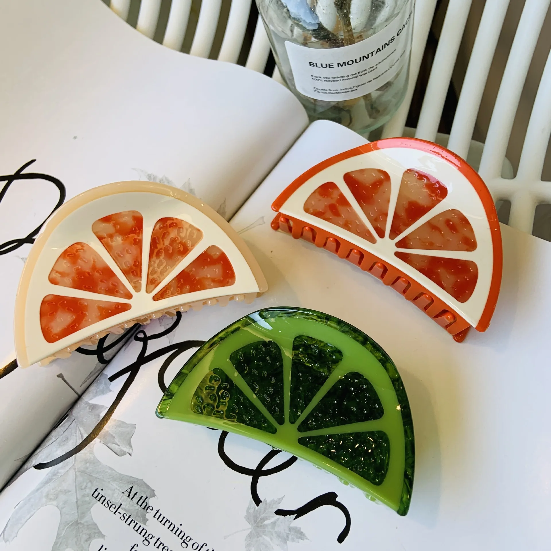 

New Acetate Orange Hair Claw Hairpin Fruit Orange Flap Crab Hair Clips Shark Clip Green Orange for Woman Summer Hair Accessory