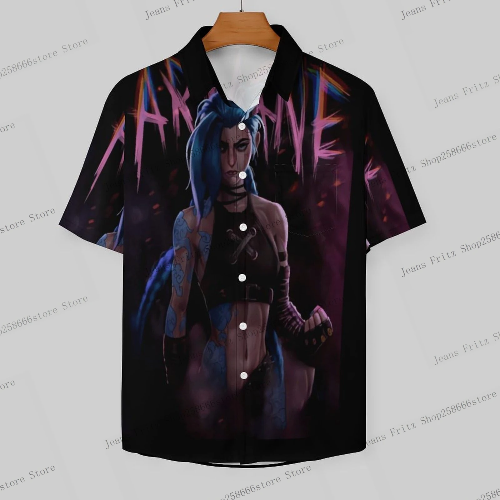

Popular Anime Arcane League Jinx 3d Printing Hawaiian Shirt Men Fashion Short Sleeve Shirts Breathable New Designer Beach Shirt