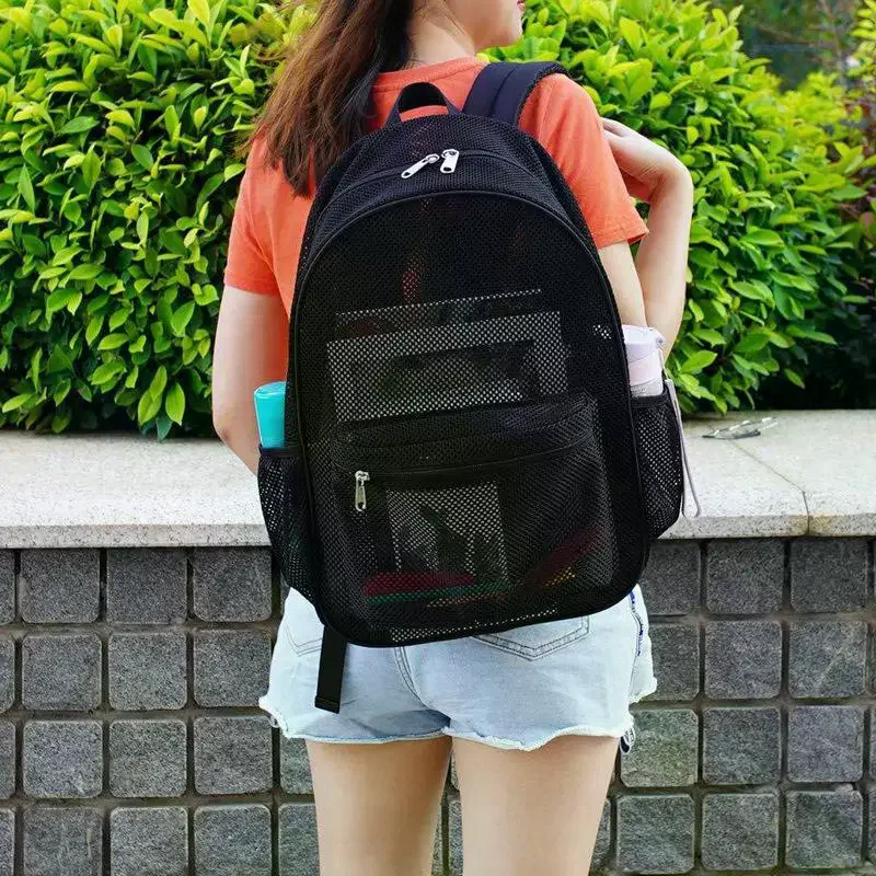 Women's Mesh Breathable Transparent Backpack Portable Hollow Casual Outdoor Travel Storage Bag School Bag