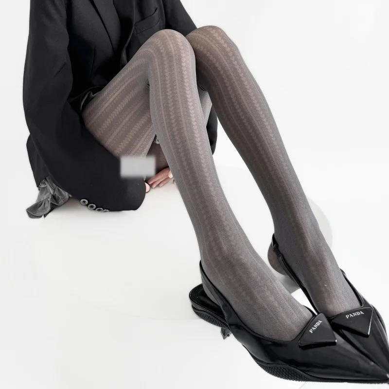 Ladies JK Jacquard Sheer Tights Thin Cream White Hosiery Dark Vertical Stripe Heart Splice Design Slim Fashion Base Pantyhose