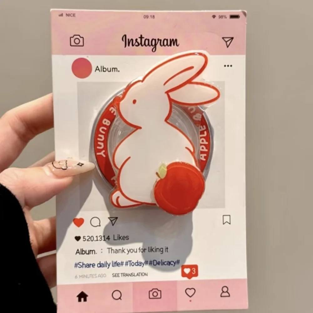

Korean Cute Rotation Apple Rabbit For Magsafe Magnetic Phone Griptok Grip Tok Stand For iPhone 15 Wireless Charging Case Holder