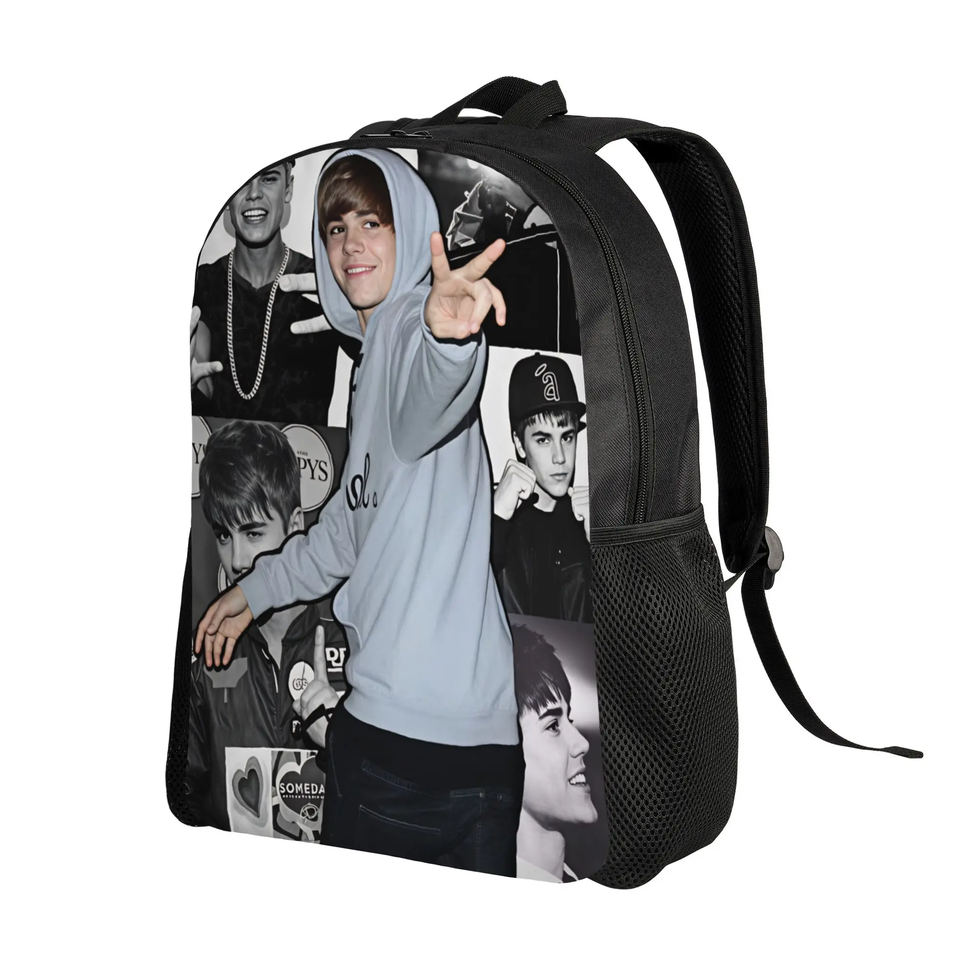 Justin Bieber Black White Collage Backpack  University Backpacks Youth Pretty High School Bags Designer Large Rucksack
