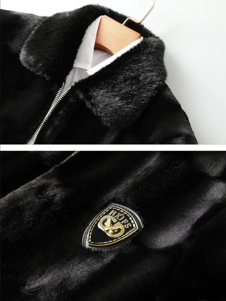 Men Fur Coat Winter Bomber Jacket Rabbit Fur Coat Luxury High Quality Faux Fur Jacket Zip Outerwear Stripe Short Tops Trendy New