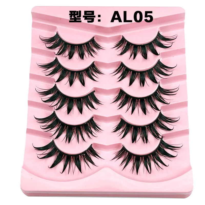 5 stks Hot-selling natte Thaise make-up dikke krachtige valse wimpers, lichte en dikke komische wimpers, gemengde race make-up wimpers