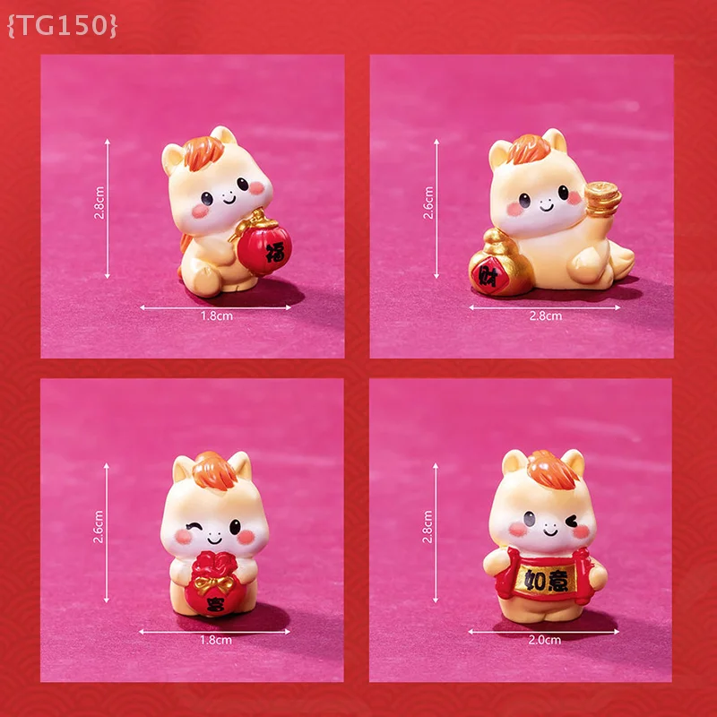 【رقم】2026 تمثال حصان محظوظ، ديكور المناظر الطبيعية الصغيرة على شكل حيوانات كرتونية لتزيين المنزل والمكتب للعام الجديد