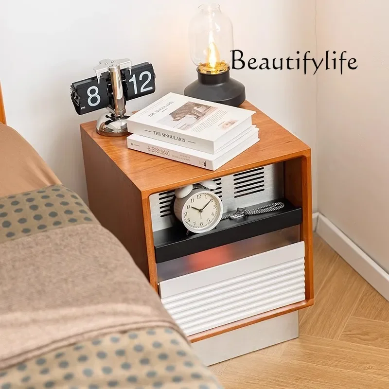 

yj7 Medieval cherry wood bedside table Small apartment bedside table Retro solid wood bedroom storage locker