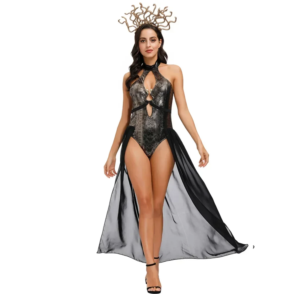 

Costumes Cosplay Roman Princess Adult Sexy Hydra Witch Costume Halloween Carnival Dress with Headwear