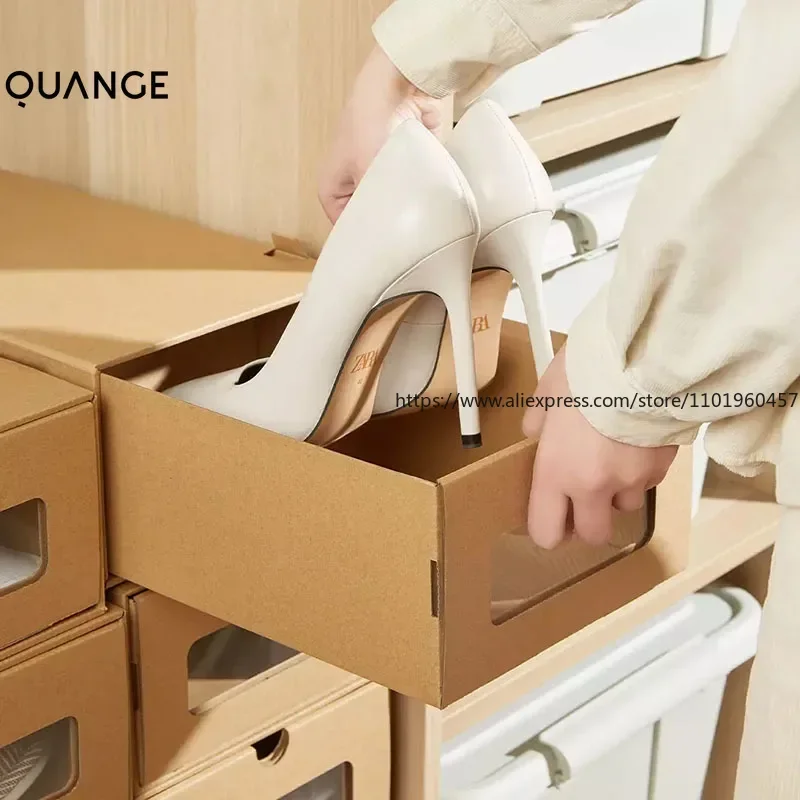 Boîte de rangement en carton Kraft épais et pliable, 2 pièces, boîte de rangement pour jouets, armoire à chaussures combinée, tiroir, organisateur de chaussures, conteneur