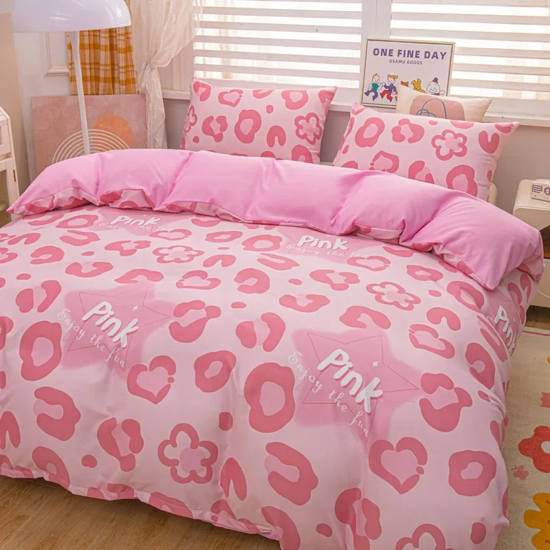 Pink Leopard Print Duvet Cover Set Animal Cheetah Pattern Comforter Covers Set Girly Bedding Set for Teens Women Bedroom Decor