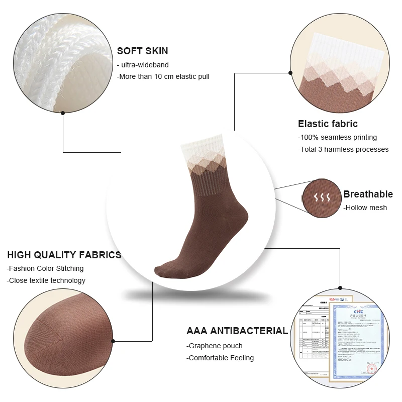 MiiOW 5 Pairs Women's Brown Checkered Socks Soft Comfortable Casual Sock Antibacterial Breathable Fashion Women Middle Tube Sox