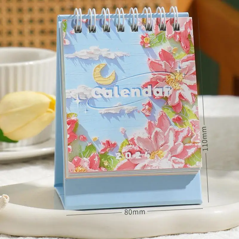 Calendario floreale per scrivania calendario da tavolo con pittura a olio 2024 calendario mensile piccolo per la pianificazione del lavoro elenco delle cose da fare tavolo portatile