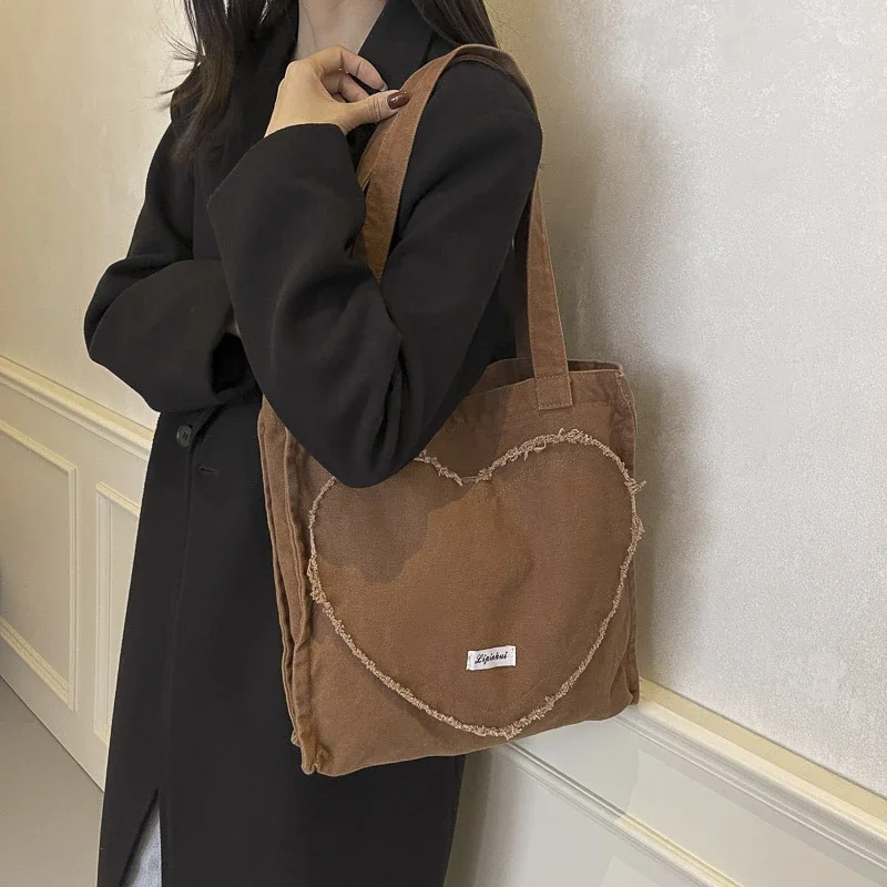 

Cloth Shopping Bag For Women Large Capacity Canavs Shoulder Bag Japan Style Student School Bag Simple Casual Shopper Tote Big