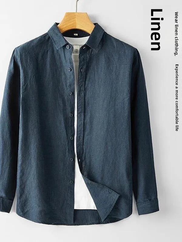 

Men's Linen Shirt Long Sleeve Thin Loose Casual Cotton Linen Material Breathable Summer Fashion Urban Style Sun Protection Coat