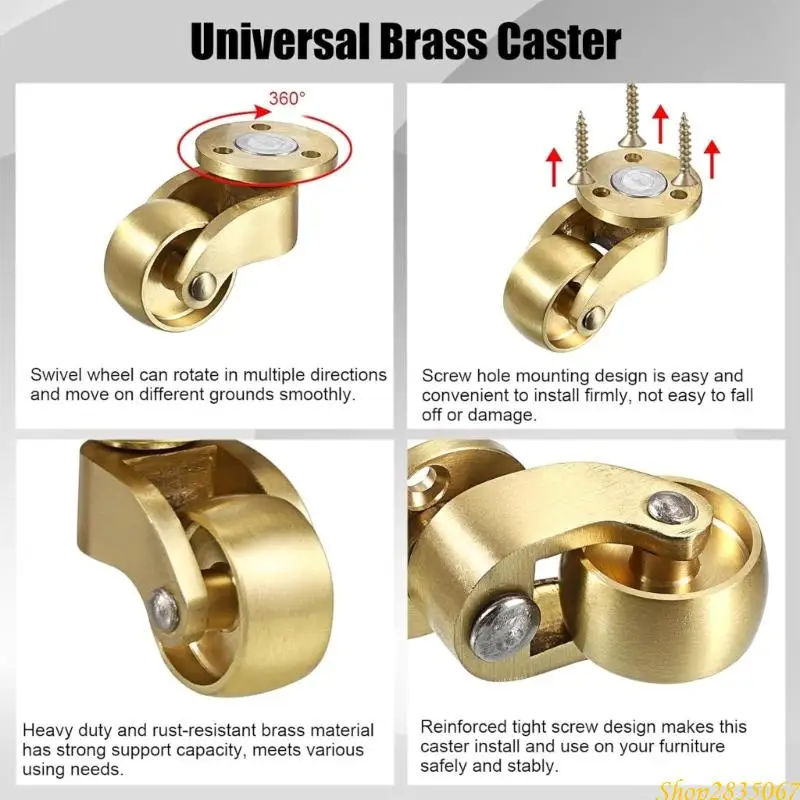 Brass Furniture Wheel 360 Degree Swivels Casters With Installation Screws 831F