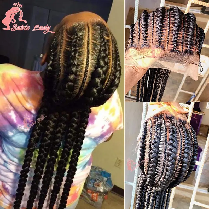 Synthetische Full Lace Cornrow Box Gevlochten Pruik Kant Front Jumbo Vlechten Pruiken Voor Zwarte Vrouwen Knooploze Vlechten Pruiken Afrikaanse Haar Pruik