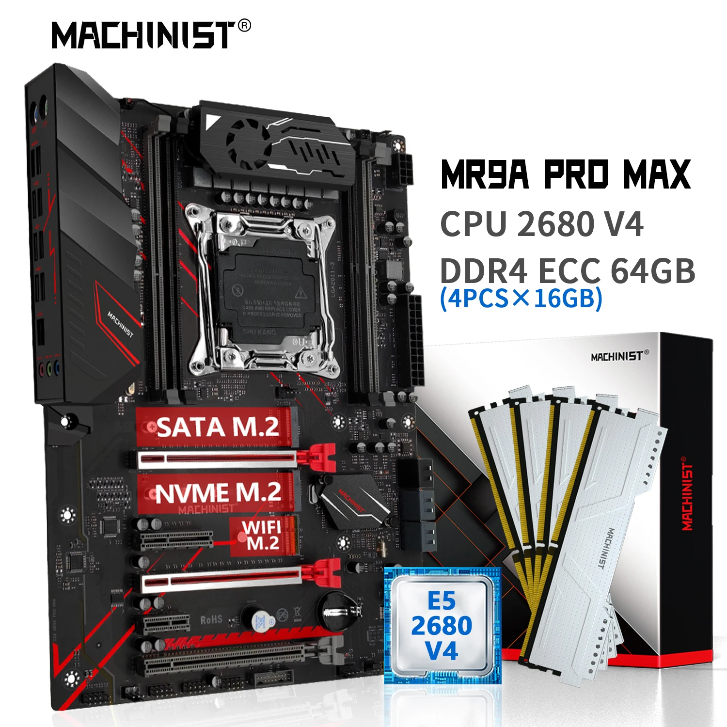 Motherboard Combo Kit Xeon e5 2680 Cpu v4 Processador Lga 20113 64gb 2133mhz Memória Ram Ddr4 Nvme M.2 Quatro Canais Machinist-x99