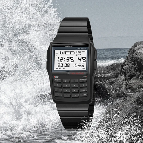 Imagen 2 del producto Reloj con correa de acero de lujo para hombre, reloj con calculadora, reloj LED multifunción, estilo ordenador, modelo superventas