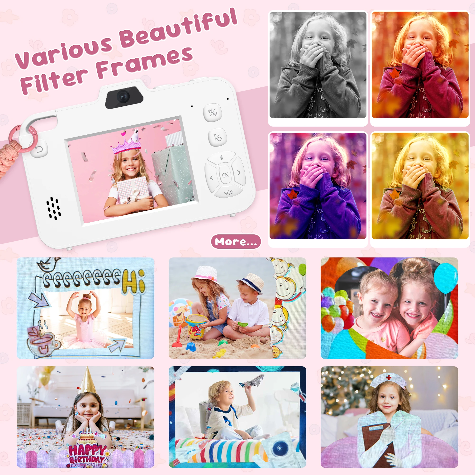 كاميرا تصوير للأطفال 16X 48MP عدسة أمامية وخلفية مزدوجة للأولاد والبنات مسجل فيديو رقمي كاميرا سيلفي للمبتدئين للأطفال #6