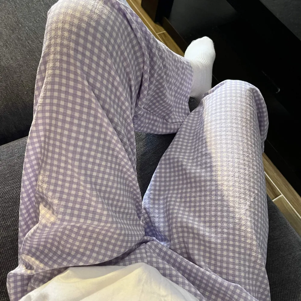 Soft Stripe Plaid Casual Pants Women High Waist Wide Leg Sweet Trousers Pajamas Nightwear Girls’ Sleepwear Students