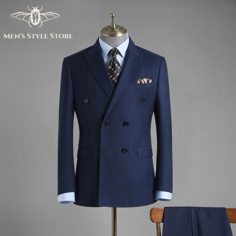 

Premium Men's 2-Piece Suit (Single & Double Breasted) Classic Navy Blue Formal Jacket Anti-Wrinkle Slim Fit Office Party Suit
