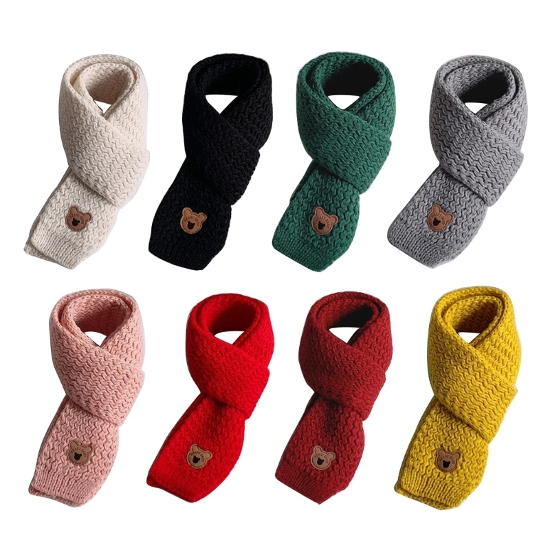 

Little Bear Label Knit Scarf Stylish Children's Winter Neck Cover Windproof Neckerchief Handmade Casual Neck Warmer