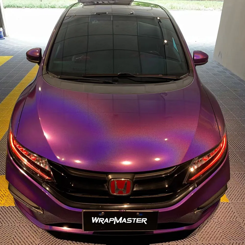 Wrapmaster 5M/10M/17M Rainbow Chrome Glossy Laser Dark Purple Car Vinyl Wrapping Car Body Film