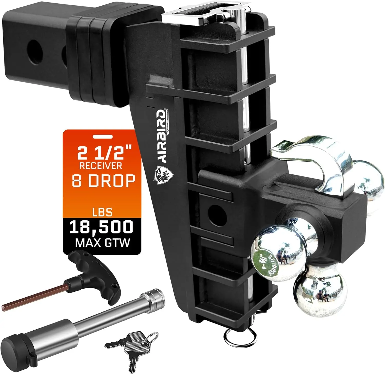 

Регулируемый сцепный прицеп 2,5 дюйма, 18500 фунтов GTW, крепление Tri-Ball длиной 8 футов с крючком