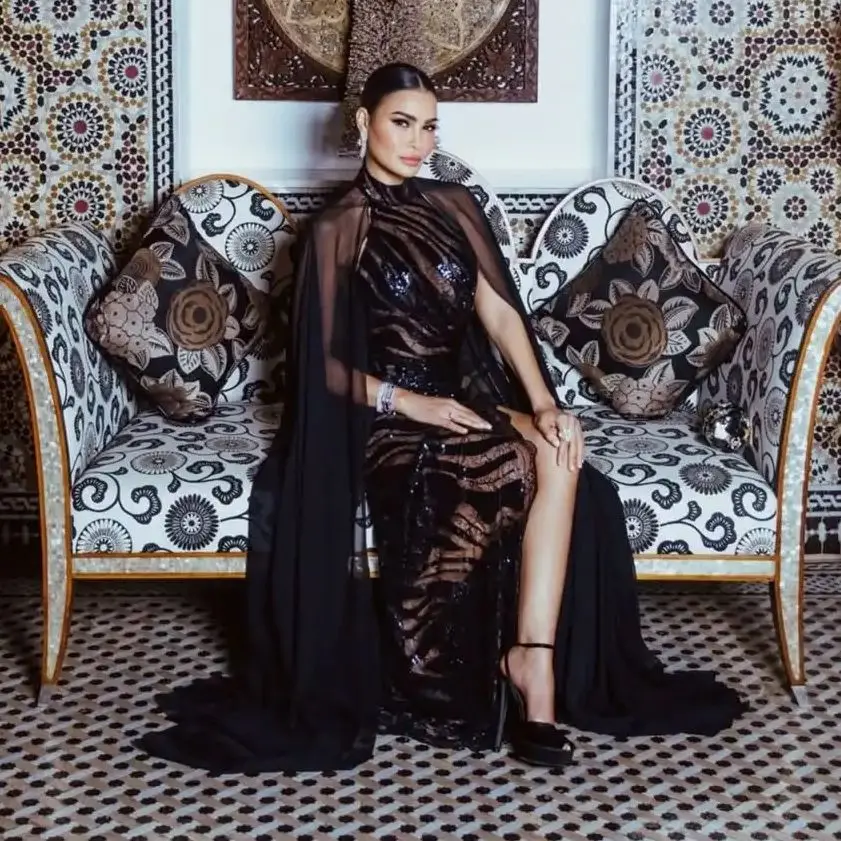 

Ofherown 2026 Black Sequin Lace Halter Evening Dress with Sheer Cape Sleeves Slit Prom Gown Formal Party Prom Red Carpet Dress