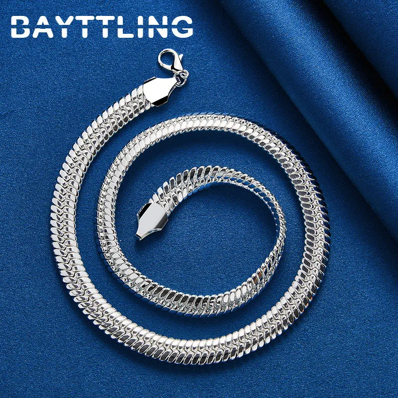 

925 Sterling Silver 20 Inches 10MM Fine Side Side Snake Chain Necklace For Women Men Fashion Charm Engagement Party Jewelry