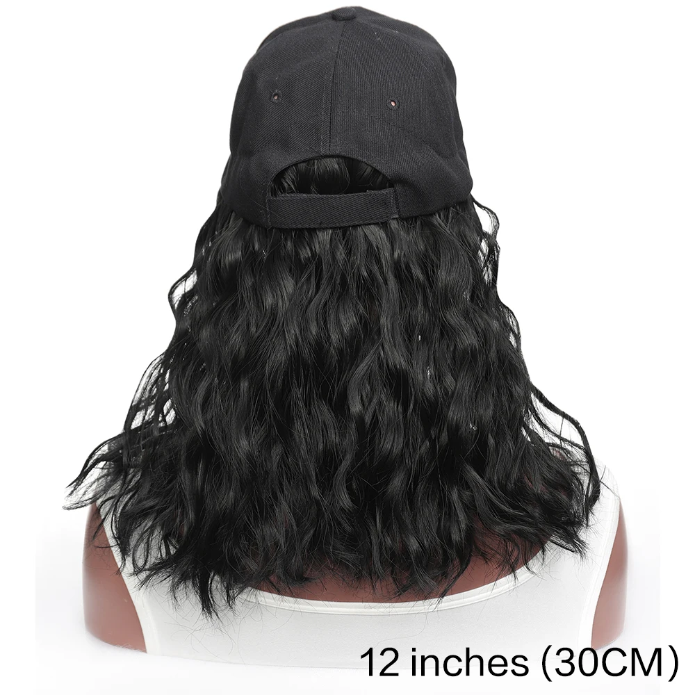 Baseball Cap Short Wig Curly Synthetic Baseball cap Hair Wig Natural Black Knit Hat Wigs Naturally Synthetic Adjustable