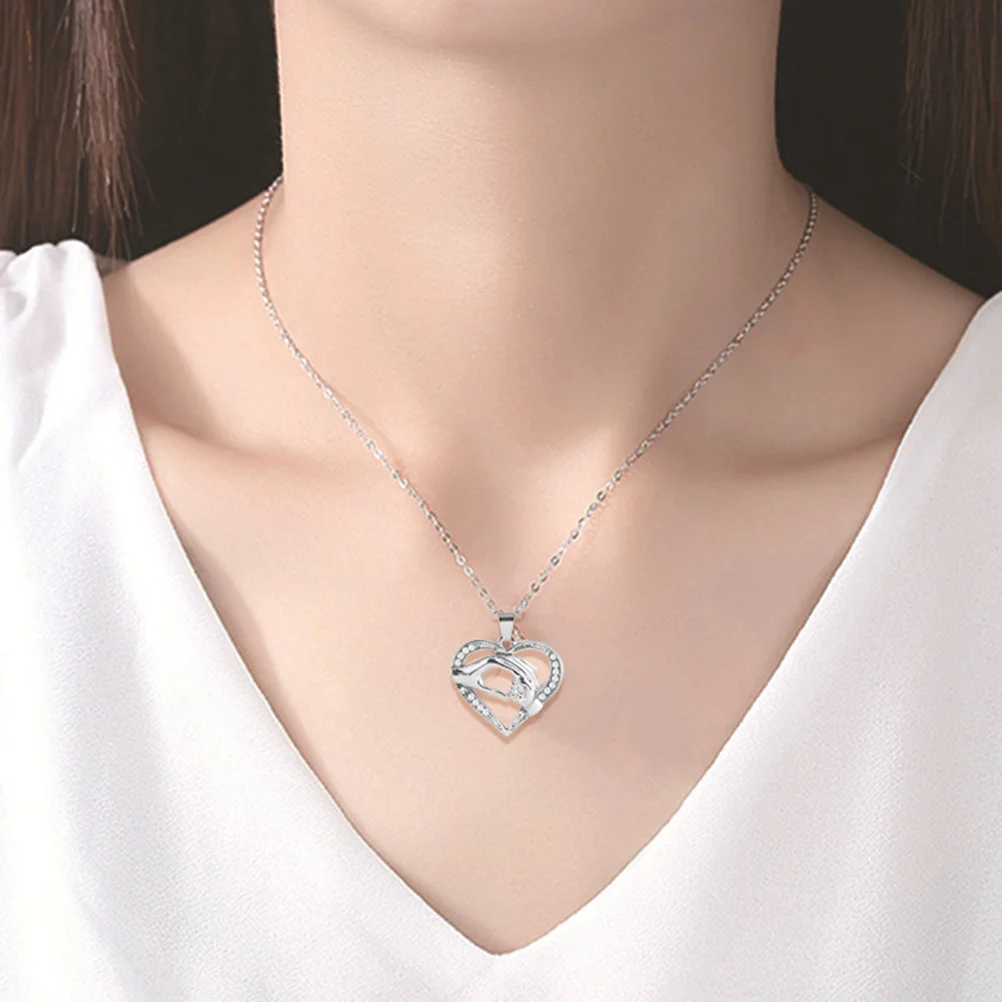 

Necklace Pendant Rhinestone Hollow Silver Alloy Lightweight Elegant Necklace Gift for Mother Party Office