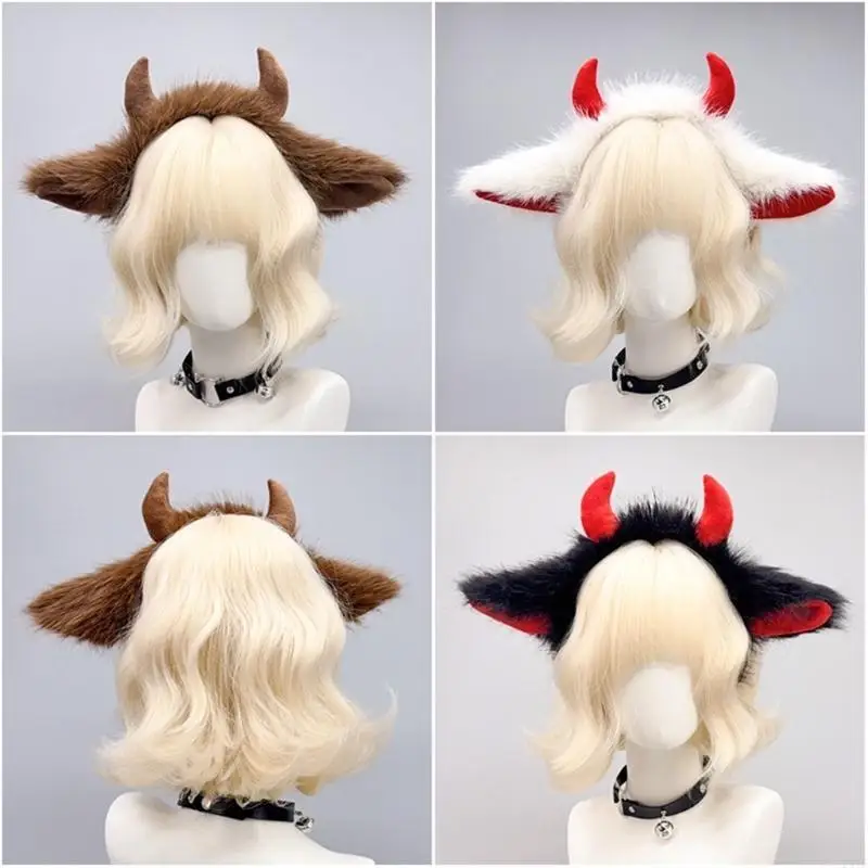 2025 Neue 1/2pcs Yak Ohren und Schwanz -Set Tier Yak Kostüm Set Yak Ohren Stirnband Yak Tail Halloween Cosplay -Kostüme für
