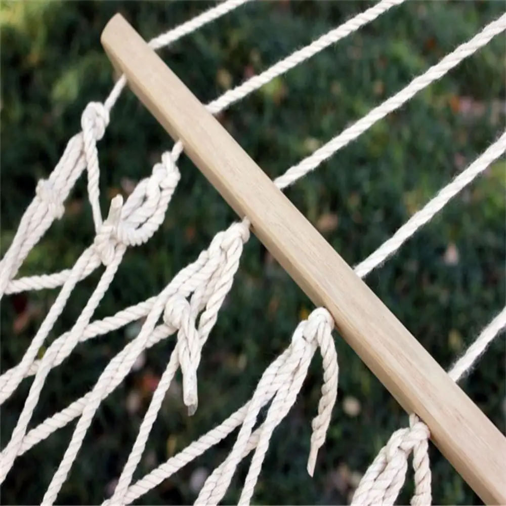 Outdoor Travel Wooden Stick Cotton Rope Hammock Swing Hanging Sleep Bed Netting