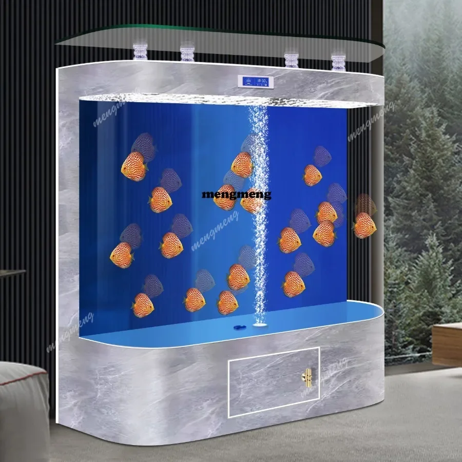 A4567 Double arc living room ecological fish tank household medium and large glass floor filtration water-free all-in-one machin